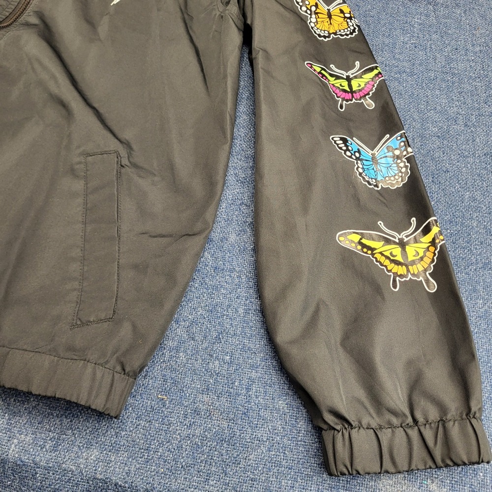 Empyre Mens Medium Black Butterfly Skeleton Hand Full Zip Hooded Windbreaker - Picture 2 of 12